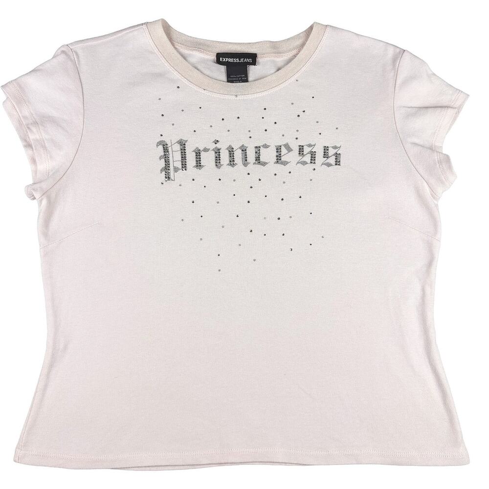 VTG Express Princess Baby Tee Womens L Y2K Rhinestone McBling Mall Goth 00s